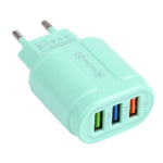 Carregador de Viagem Macarons 13-222 QC3.0 USB + 2.1A Dual USB, Ficha UE, EUA