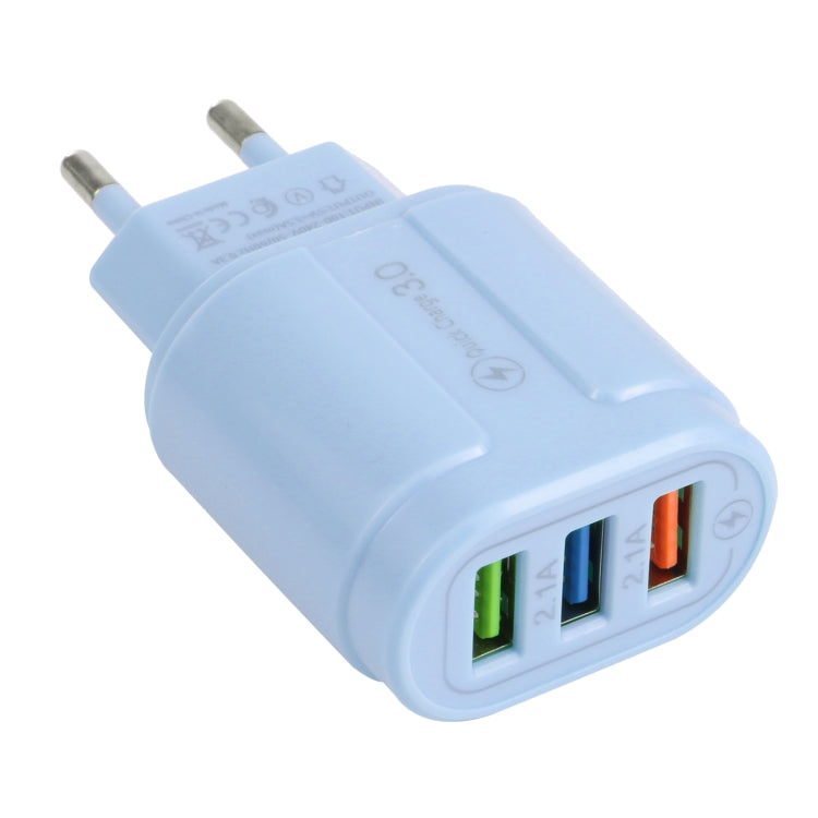 Carregador de Viagem Macarons 13-222 QC3.0 USB + 2.1A Dual USB, Ficha UE, EUA