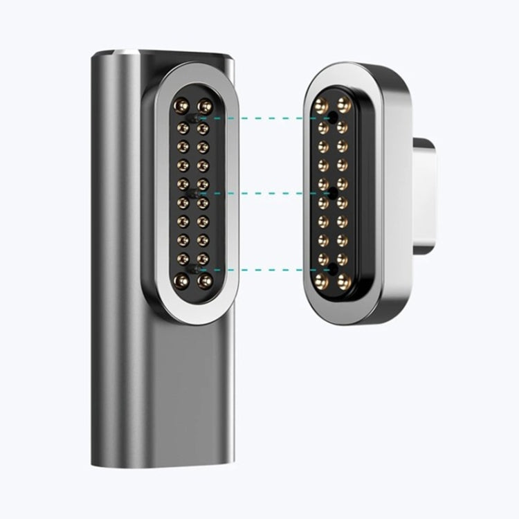Adaptador de cotovelo USB-C / Tipo-C fêmea para USB-C / Tipo-C macho magnético de 20 pinos 100W