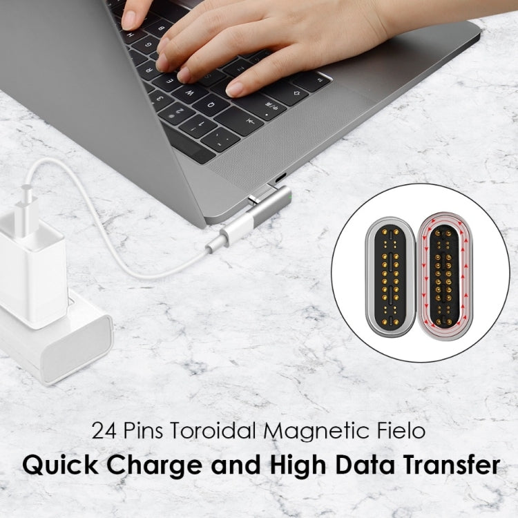 Adaptador de cotovelo USB-C / Tipo-C fêmea para USB-C / Tipo-C macho magnético de 20 pinos 100W