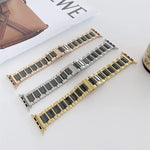 22mm Width Three Beads Ceramics Steel Replacement Strap Watchband For Apple Watch Series, 7 41mm / 6 & SE & 5 & 4 40mm / 3 & 2 & 1 38mm, 7 45mm / 6 & SE & 5 & 4 44mm / 3 & 2 & 1 42mm