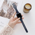 Small Waist 8-shape Reverse Buckle Leather Replacement Strap Watchband For Apple Watch Series, 7 41mm / 6 & SE & 5 & 4 40mm / 3 & 2 & 1 38mm, 7 45mm / 6 & SE & 5 & 4 44mm / 3 & 2 & 1 42mm