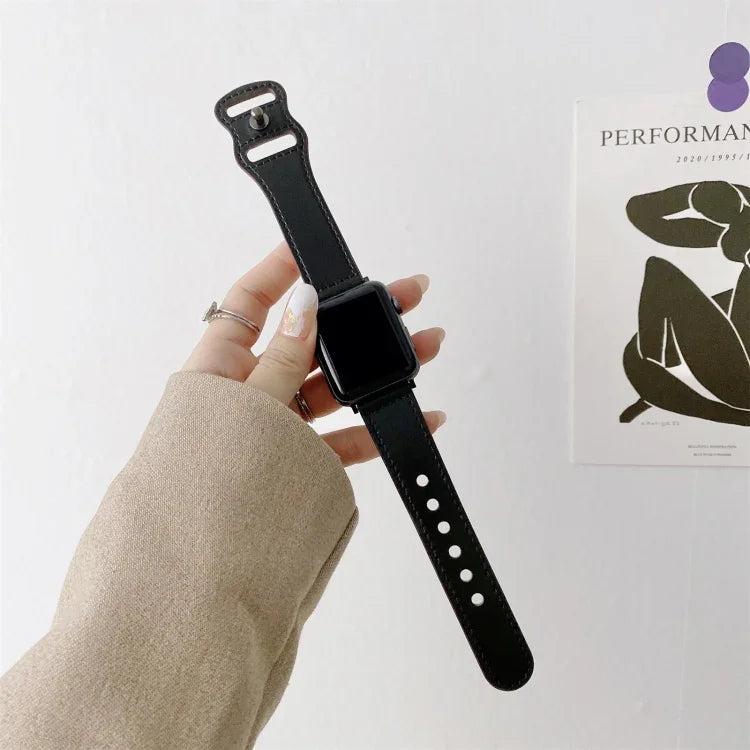 Correia de Substituição em Pele Retro com Fivela em Forma de 8 para Apple Watch Series, 7 41mm / 6 & SE & 5 & 4 40mm / 3 & 2 & 1 38mm, 7 45mm / 6 & SE & 5 & 4 44mm / 3 & 2 & 1 42mm