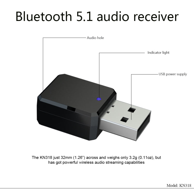 Adaptador USB Bluetooth 5.1 Receptor de Áudio KN318, KN318