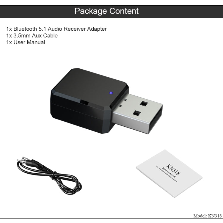 Adaptador USB Bluetooth 5.1 Receptor de Áudio KN318, KN318