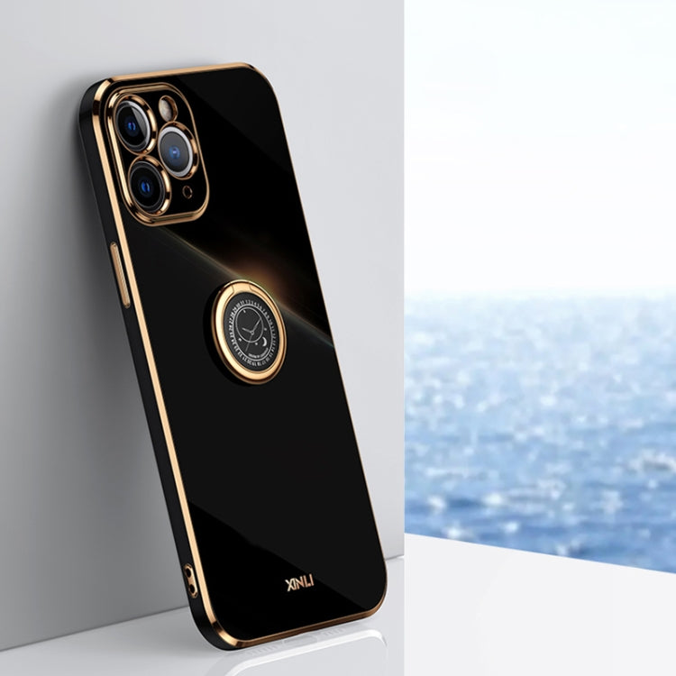 XINLI Straight Edge 6D Electroplate TPU Phone Case with Ring Holder, For iPhone 11 Pro Max, For iPhone 12, For iPhone 12 mini, For iPhone 12 Pro, For iPhone 12 Pro Max, For iPhone X