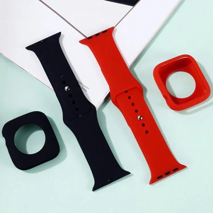 Silicone Replacement Strap Watchband + Watch Protective Case Set, For Apple Watch Series 3 & 2 & 1 38mm, For Apple Watch Series 3 & 2 & 1 42mm