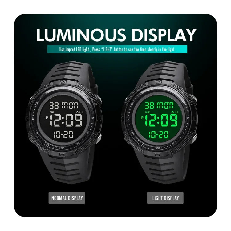 Relógio Eletrónico Luminoso SKMEI 1632 com Dupla Exibição de Hora, Suporta Alarme