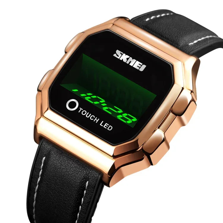 SKMEI 1650 Leather Strap Version LED Digital Display Electronic Watch with Touch Luminous Button, Leather Strap Version