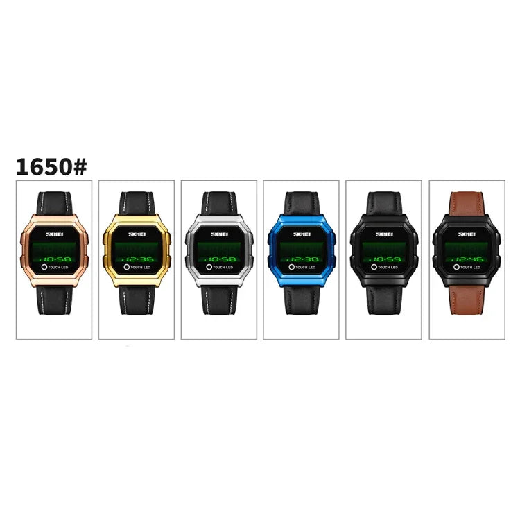 Relógio Eletrónico SKMEI 1650 com Display Digital LED e Botão Luminoso Tátil, Versão com Correia de Couro