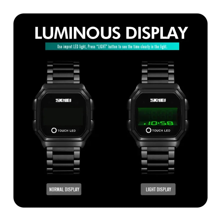 Relógio Eletrónico SKMEI 1650 com Display Digital LED e Botão Luminoso Tátil, Versão com Correia de Couro