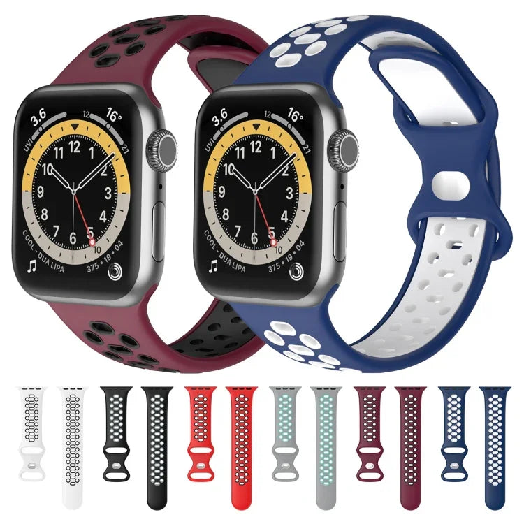 Correia de substituição em silicone bicolor com 8 fivelas para Apple Watch Series, 7 41mm / 6 & SE & 5 & 4 40mm / 3 & 2 & 1 38mm