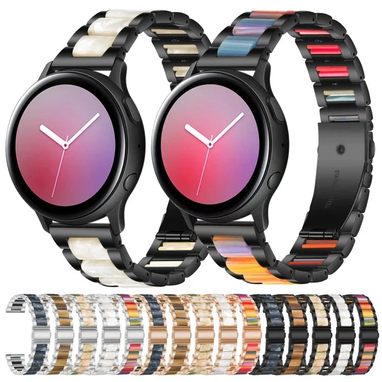 Correia de Substituição em Aço com Três Contas + Resina, Para Relógio Inteligente Samsung 20mm, Para Relógio Inteligente Samsung 22mm