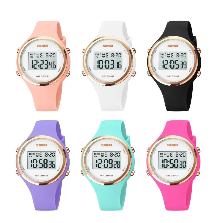 Relógio Eletrónico SKMEI 1720 com Mostrador Redondo, Display Digital LED Luminoso e Correia de Silicone