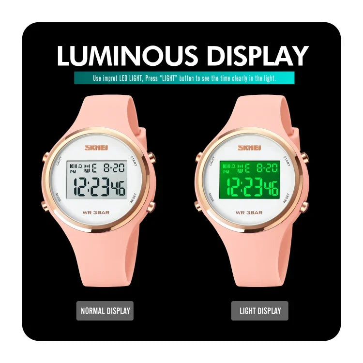 Relógio Eletrónico SKMEI 1720 com Mostrador Redondo, Display Digital LED Luminoso e Correia de Silicone