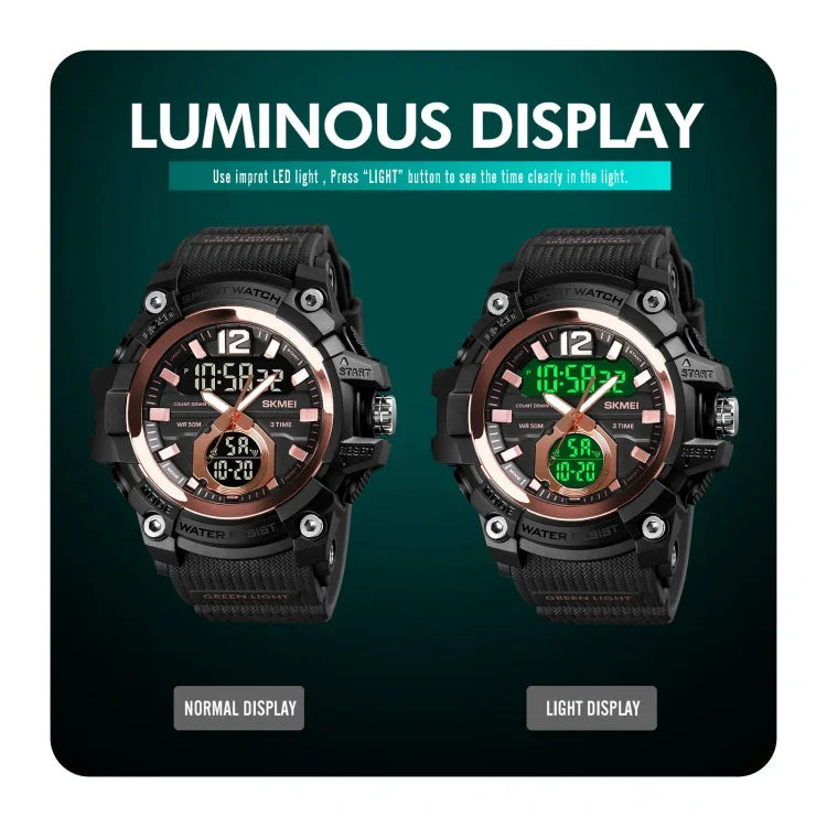 Relógio Eletrónico SKMEI 1725 com Três Horas, Display Digital LED Luminoso e Temporizador