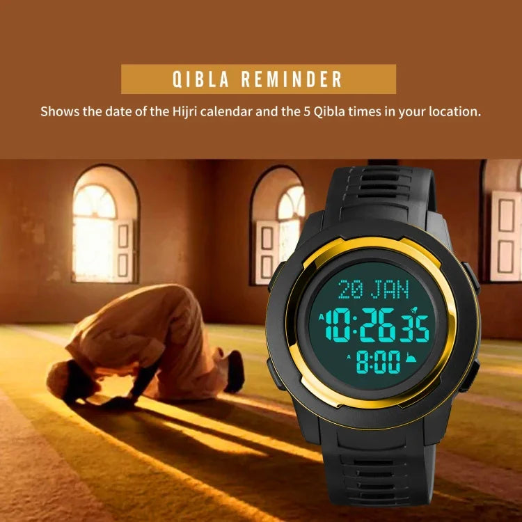 Relógio Eletrónico SKMEI 1729 com Calendário Qibla, Temporizador Multifuncional, Display Digital LED Luminoso