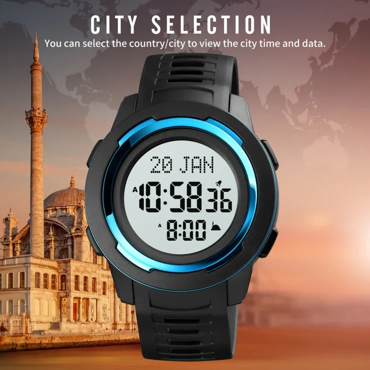Relógio Eletrónico SKMEI 1729 com Calendário Qibla, Temporizador Multifuncional, Display Digital LED Luminoso