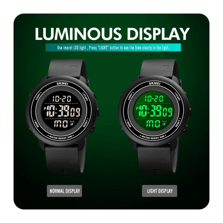 SKMEI 1736 Relógio Eletrónico Luminoso com Mostrador Redondo Triplo, Temporizador LED Digital