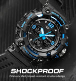 SKMEI 1742 Relógio Eletrónico Desportivo Luminoso com Mostrador LED de Quatro Ecrãs e Amortecimento para Homem