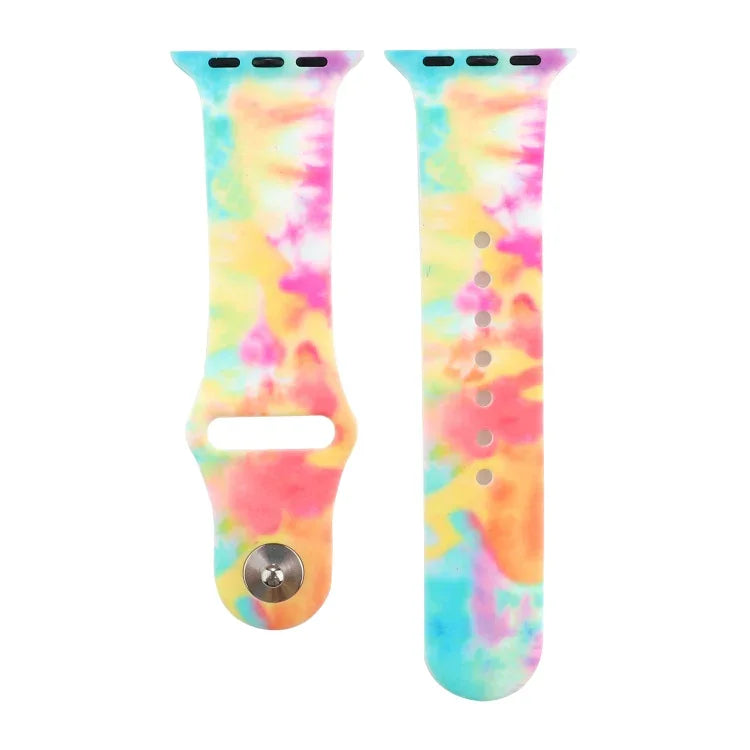 Correia de substituição com padrão pintado em silicone para Apple Watch Series, 7 41mm / 6 & SE & 5 & 4 40mm / 3 & 2 & 1 38mm, 7 45mm / 6 & SE & 5 & 4 44mm / 3 & 2 & 1 42mm