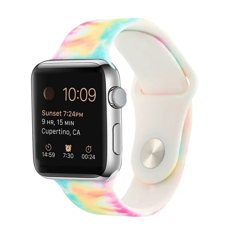 Correia de substituição com padrão pintado em silicone para Apple Watch Series, 7 41mm / 6 & SE & 5 & 4 40mm / 3 & 2 & 1 38mm, 7 45mm / 6 & SE & 5 & 4 44mm / 3 & 2 & 1 42mm