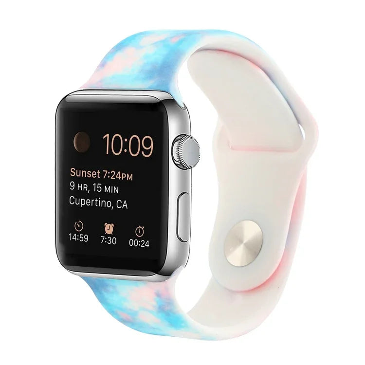 Correia de substituição com padrão pintado em silicone para Apple Watch Series, 7 41mm / 6 & SE & 5 & 4 40mm / 3 & 2 & 1 38mm, 7 45mm / 6 & SE & 5 & 4 44mm / 3 & 2 & 1 42mm