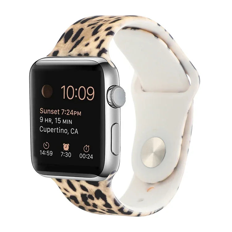 Correia de substituição com padrão pintado em silicone para Apple Watch Series, 7 41mm / 6 & SE & 5 & 4 40mm / 3 & 2 & 1 38mm, 7 45mm / 6 & SE & 5 & 4 44mm / 3 & 2 & 1 42mm