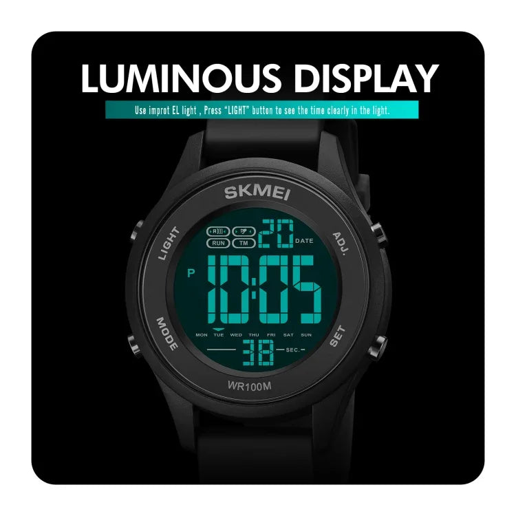 SKMEI 1758 Relógio Eletrónico com Mostrador LED Multifuncional e Correia de Silicone Luminoso
