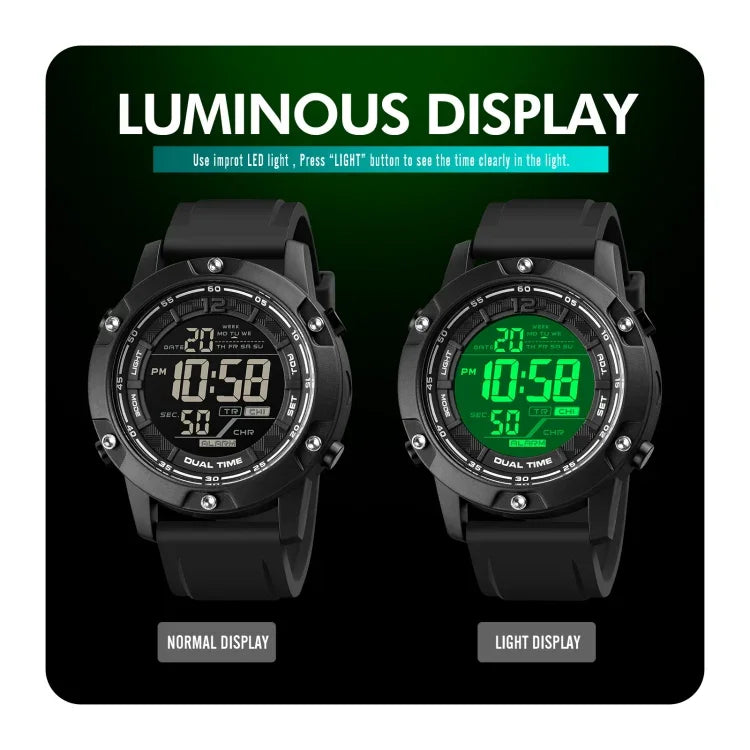 SKMEI 1762 Relógio Eletrónico Luminoso Impermeável com Mostrador Digital LED Triplo e Duplo Horário, SKMEI 1762