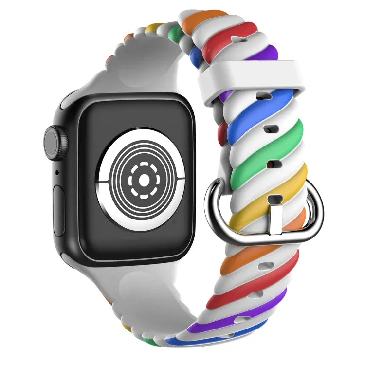 Two-color Twist Silicone Replacement Strap Watchband For Apple Watch Series, 7 41mm / 6 & SE & 5 & 4 40mm / 3 & 2 & 1 38mm, 7 45mm / 6 & SE & 5 & 4 44mm / 3 & 2 & 1 42mm