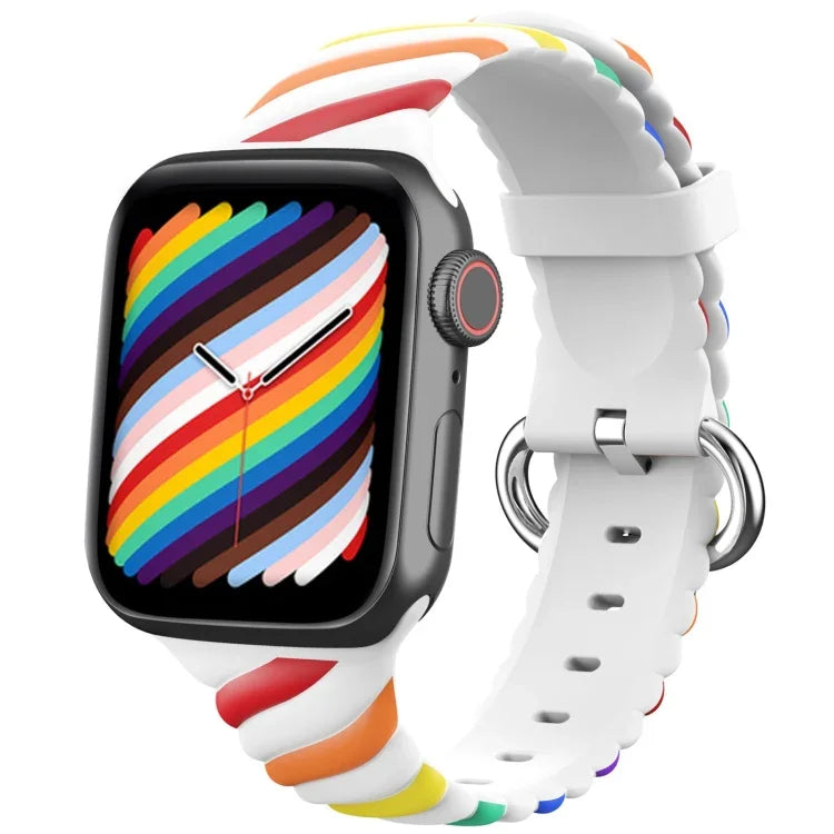 Correia de Substituição em Silicone Bicolor com Torção para Apple Watch Series, 7 41mm / 6 & SE & 5 & 4 40mm / 3 & 2 & 1 38mm, 7 45mm / 6 & SE & 5 & 4 44mm / 3 & 2 & 1 42mm