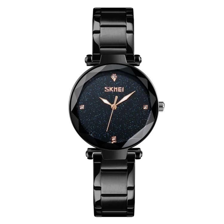 SKMEI 9180 Relógio de Quartzo com Mostrador Céu Estrelado e Correia de Aço Inoxidável para Senhora