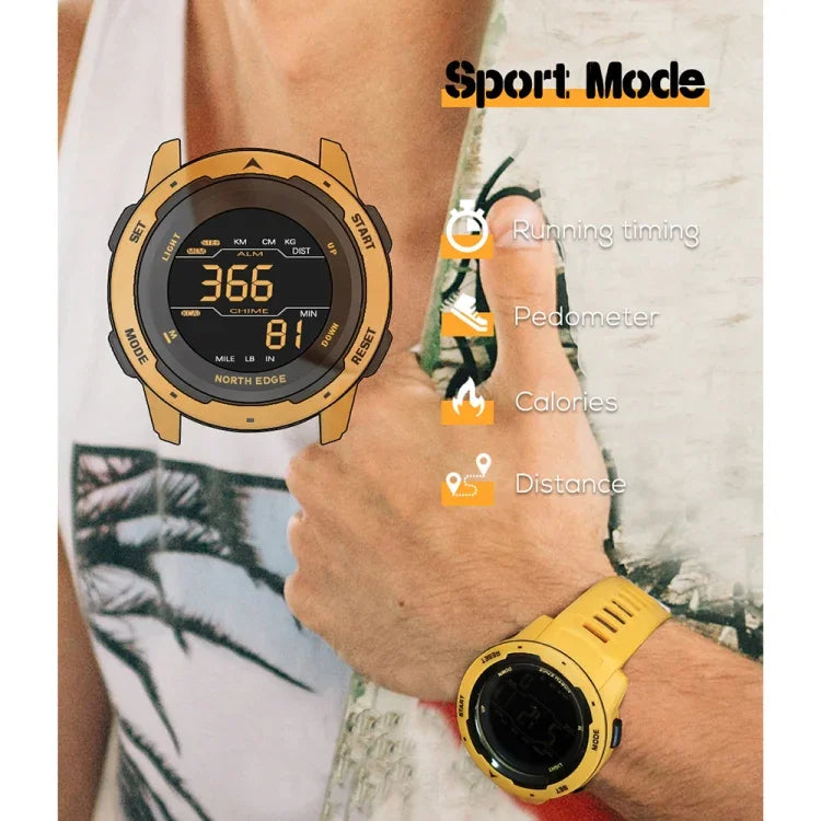 NORTH EDGE Mars Relógio Desportivo Inteligente Digital Luminoso e Impermeável para Homem, Suporta Alarme, Contagem Decrescente e Modo Desportivo