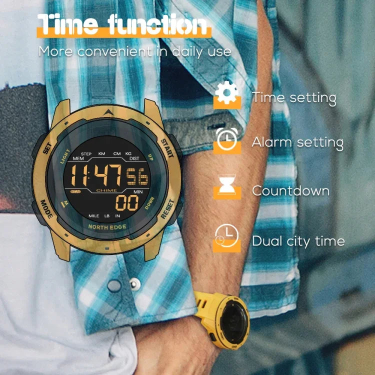 NORTH EDGE Mars Relógio Desportivo Inteligente Digital Luminoso e Impermeável para Homem, Suporta Alarme, Contagem Decrescente e Modo Desportivo