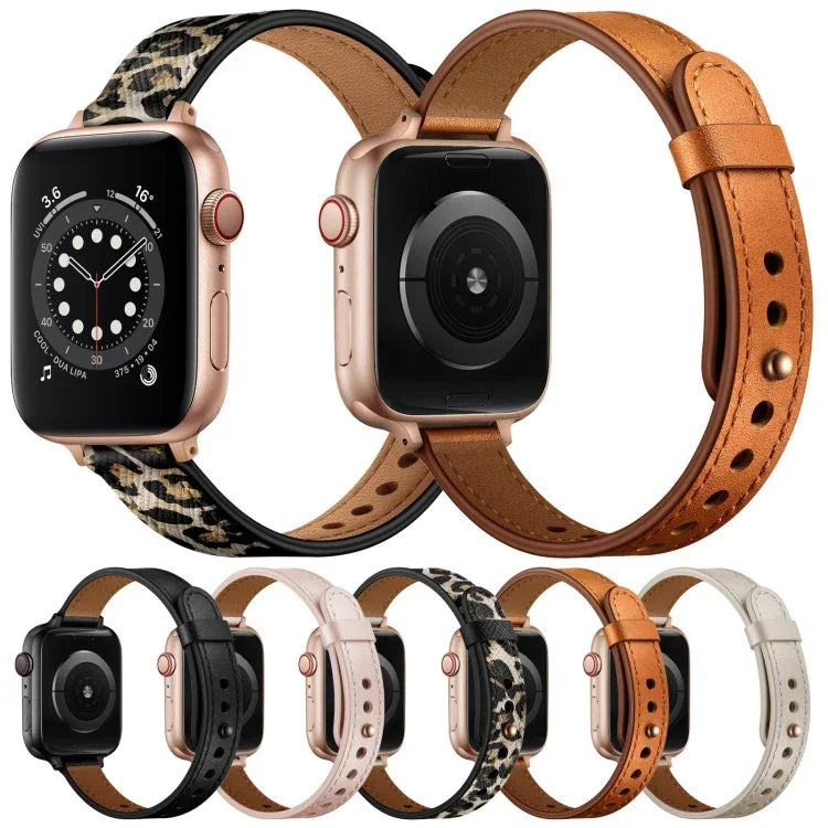 Correia de Substituição em Pele Estilo Casal 14mm para Apple Watch Series, 7 41mm / 6 & SE & 5 & 4 40mm / 3 & 2 & 1 38mm, 7 45mm / 6 & SE & 5 & 4 44mm / 3 & 2 & 1 42mm