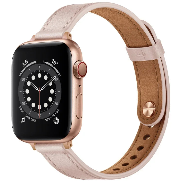 Correia de Substituição em Pele Estilo Casal 14mm para Apple Watch Series, 7 41mm / 6 & SE & 5 & 4 40mm / 3 & 2 & 1 38mm, 7 45mm / 6 & SE & 5 & 4 44mm / 3 & 2 & 1 42mm