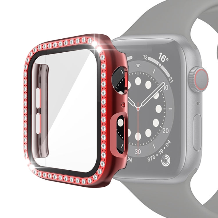 Capa Protetora Electroplated PC com Fileira Única de Diamantes e Filme de Vidro Temperado para Apple Watch Series, Para Apple Watch Series 6 / 5 / 4 / Watch SE 40mm, Para Apple Watch Series 6 / 5 / 4 / Watch SE 44mm