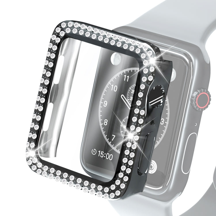 Capa Protetora Electroplated PC com Duas Fileiras de Diamantes e Filme de Vidro Temperado para Apple Watch Series, Para Apple Watch Series 6 / 5 / 4 / Watch SE 40mm, Para Apple Watch Series 6 / 5 / 4 / Watch SE 44mm