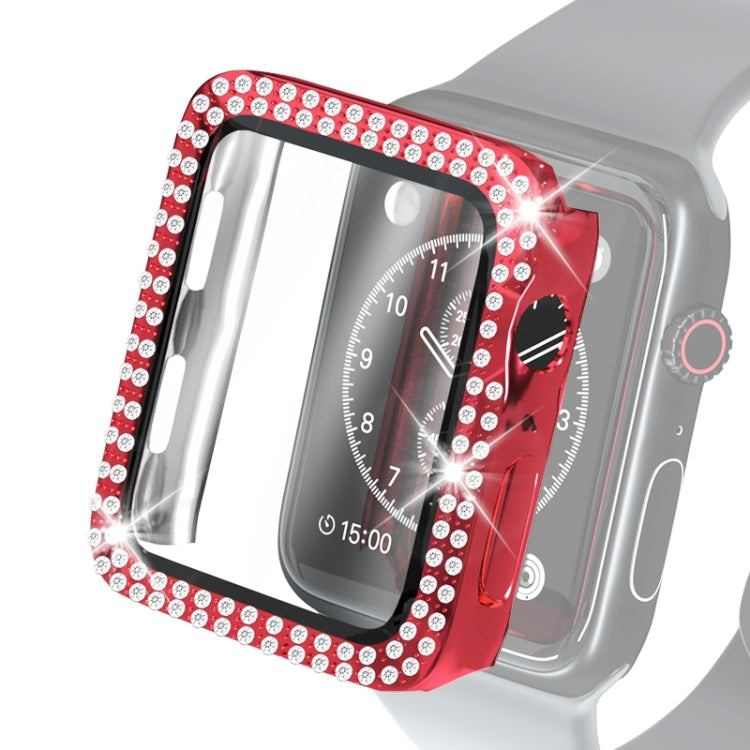 Capa Protetora Electroplated PC com Duas Fileiras de Diamantes e Filme de Vidro Temperado para Apple Watch Series, Para Apple Watch Series 6 / 5 / 4 / Watch SE 40mm, Para Apple Watch Series 6 / 5 / 4 / Watch SE 44mm