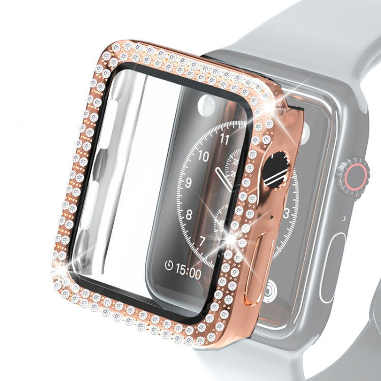 Capa Protetora Electroplated PC com Duas Fileiras de Diamantes e Filme de Vidro Temperado para Apple Watch Series, Para Apple Watch Series 6 / 5 / 4 / Watch SE 40mm, Para Apple Watch Series 6 / 5 / 4 / Watch SE 44mm