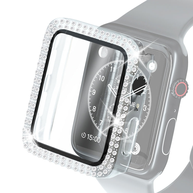 Capa Protetora Electroplated PC com Duas Fileiras de Diamantes e Filme de Vidro Temperado para Apple Watch Series, Para Apple Watch Series 6 / 5 / 4 / Watch SE 40mm, Para Apple Watch Series 6 / 5 / 4 / Watch SE 44mm