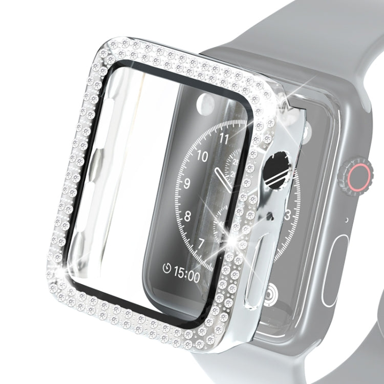 Capa Protetora Electroplated PC com Duas Fileiras de Diamantes e Filme de Vidro Temperado para Apple Watch Series, Para Apple Watch Series 6 / 5 / 4 / Watch SE 40mm, Para Apple Watch Series 6 / 5 / 4 / Watch SE 44mm