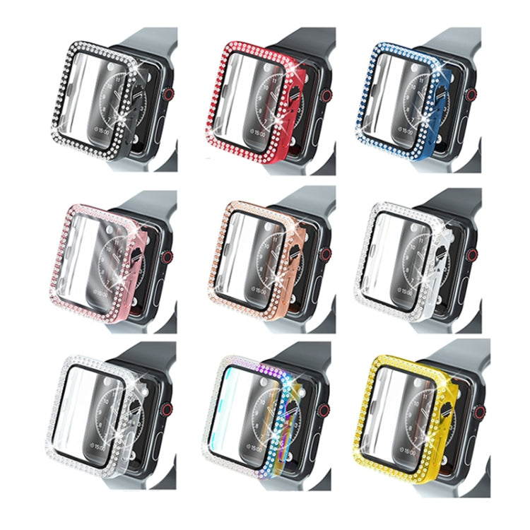 Capa Protetora Electroplated PC com Duas Fileiras de Diamantes e Filme de Vidro Temperado para Apple Watch Series, Para Apple Watch Series 6 / 5 / 4 / Watch SE 40mm, Para Apple Watch Series 6 / 5 / 4 / Watch SE 44mm
