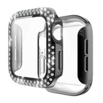 Capa Protetora Electroplated PC com Duas Fileiras de Diamantes e Filme de Vidro Temperado para Apple Watch Series, Para Apple Watch Series 6 / 5 / 4 / Watch SE 40mm, Para Apple Watch Series 6 / 5 / 4 / Watch SE 44mm