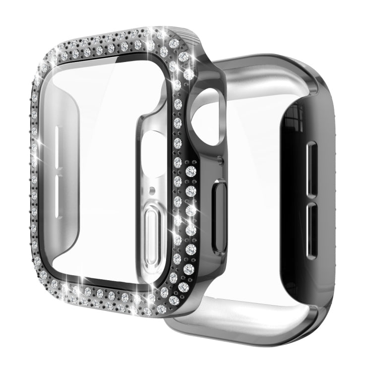 Capa Protetora Electroplated PC com Duas Fileiras de Diamantes e Filme de Vidro Temperado para Apple Watch Series, Para Apple Watch Series 6 / 5 / 4 / Watch SE 40mm, Para Apple Watch Series 6 / 5 / 4 / Watch SE 44mm