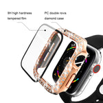 Capa Protetora Electroplated PC com Duas Fileiras de Diamantes e Filme de Vidro Temperado para Apple Watch Series, Para Apple Watch Series 6 / 5 / 4 / Watch SE 40mm, Para Apple Watch Series 6 / 5 / 4 / Watch SE 44mm