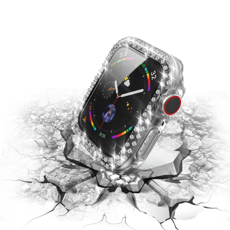Capa Protetora Electroplated PC com Duas Fileiras de Diamantes e Filme de Vidro Temperado para Apple Watch Series, Para Apple Watch Series 6 / 5 / 4 / Watch SE 40mm, Para Apple Watch Series 6 / 5 / 4 / Watch SE 44mm