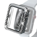 Capa Protetora Electroplated PC com Duas Fileiras de Diamantes e Filme de Vidro Temperado para Apple Watch Series, Para Apple Watch Series 6 / 5 / 4 / Watch SE 40mm, Para Apple Watch Series 6 / 5 / 4 / Watch SE 44mm