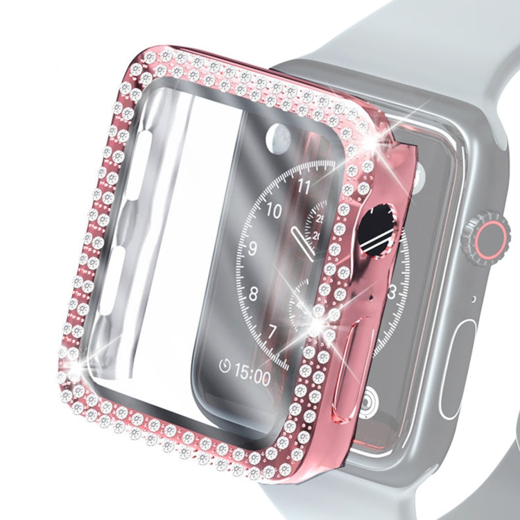 Capa Protetora Electroplated PC com Duas Fileiras de Diamantes e Filme de Vidro Temperado para Apple Watch Series, Para Apple Watch Series 6 / 5 / 4 / Watch SE 40mm, Para Apple Watch Series 6 / 5 / 4 / Watch SE 44mm
